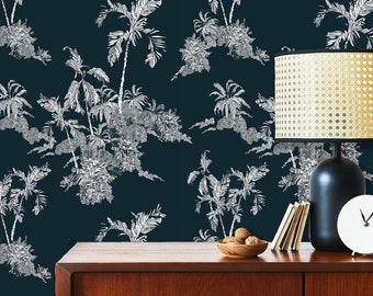Papel pintado chinoiserie, papel pintado tropical, papel pintado autoadhesivo, papel pintado asiático, papel pintado de palmera azul, papel pintado de tela