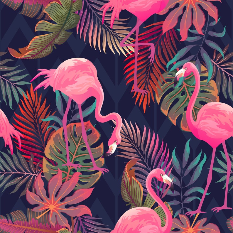 Vintage retro 80s flamingo fabric peel and stick wallpaper