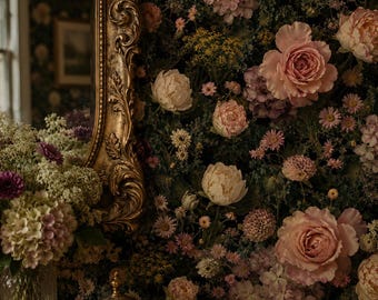 Dark Floral Wallpaper, Antique Wallpaper, Moody Wallpaper, Dark Wallpaper, Peel and Stick Wallpaper, Pink Wallpaper, Fabric Wallpaper