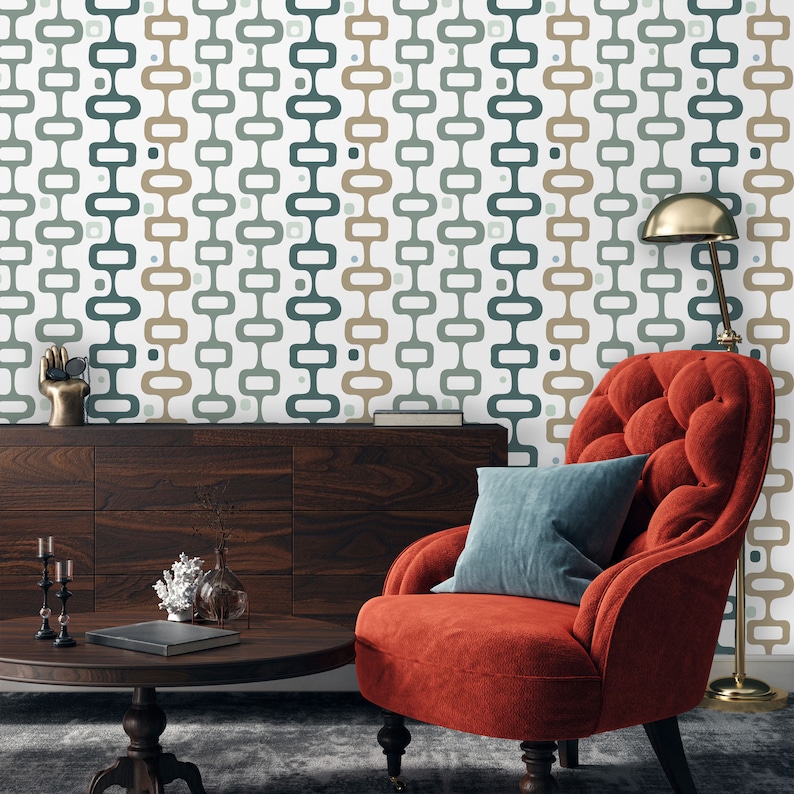 Retro Wallpaper Mid Century Wallpaper 60s Wallpaper Etsy