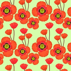 Vintage Mid-century modern orange floral fabric peel and stick wallpaper