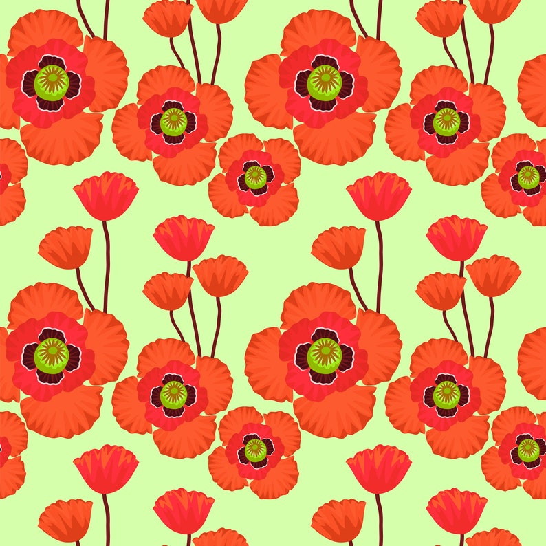 Vintage Mid-century modern orange floral fabric peel and stick wallpaper