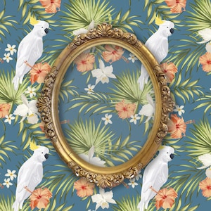 Tropical Wallpaper, Palm Wallpaper, Coastal Wallpaper, Parrot Wallpaper, Beach House Wallpaper, Peel and Stick Wallpaper, Fabric Wallpaper