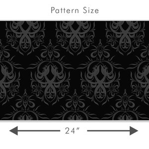 Black Victorian gothic damask fabric peel and stick wallpaper