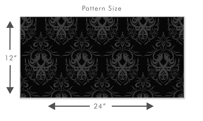 Black Victorian gothic damask fabric peel and stick wallpaper