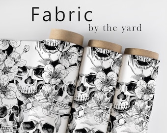 Gothic Fabric, Skull Material, Spooky Bones Textiles, Goth Design, Halloween Cloth, Maximalist Fabric, Bones Pattern, Fabric By The Yard