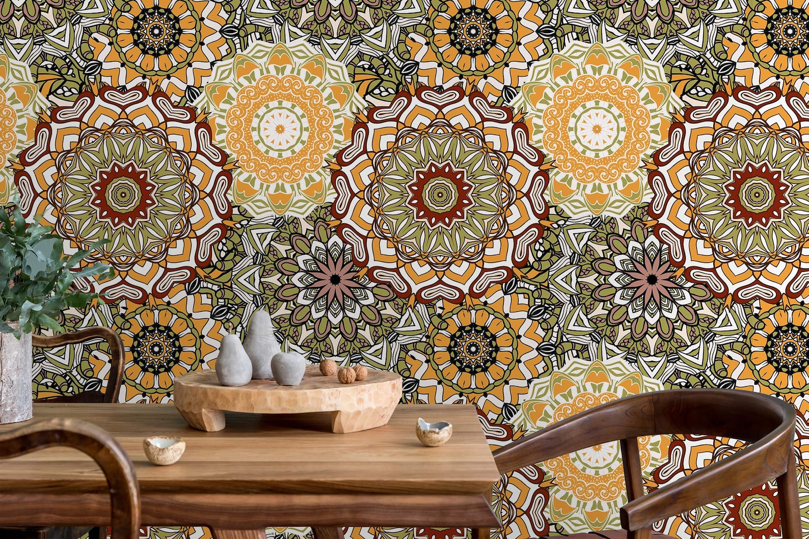 Retro Wallpaper Boho Wallpaper Mid Century Wallpaper Peel - Etsy
