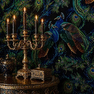 Papel pintado victoriano, papel pintado gótico, papel pintado con estampado de pavo real, papel pintado oscuro, papel pintado místico, papel pintado autoadhesivo, papel pintado de tela