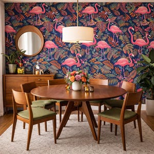 Retro Wallpaper, Palm Wallpaper, Flamingo Wallpaper, Tropical Wallpaper, Mid Century Wallpaper, Peel and Stick Wallpaper, Fabric Wallpaper Bild 8