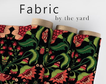 Botanical Fabric, Flower Garden Material, Victorian Textiles, Butterfly Design, Pink Floral Cloth, Dark Moody Pattern, Fabric By The Yard