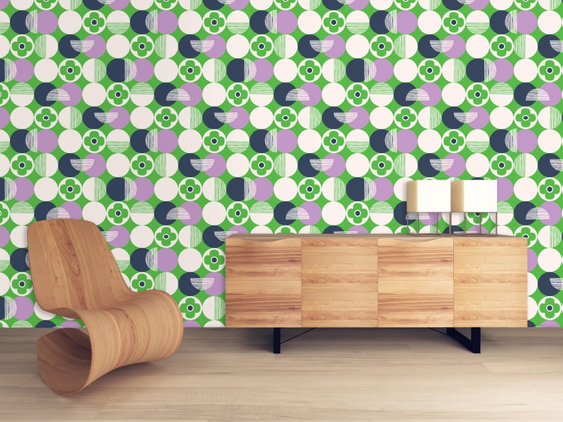 Retro Wallpaper Mid Century Wallpaper Geometric Wallpaper Etsy