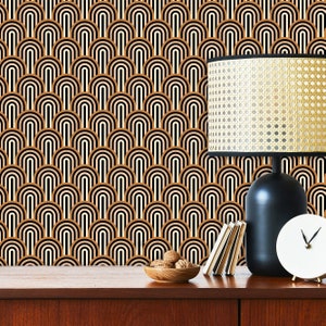 Retro Wallpaper, Mid Century Wallpaper, Peel and Stick Wallpaper, Brown Vintage Wallpaper, Geometric Wallpaper, Fabric Wallpaper