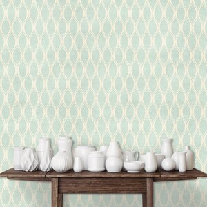 Retro Wallpaper, Geometric Wallpaper, Vintage Wallpaper, Peel and Stick Wallpaper, Blue Wallpaper, Fabric Wallpaper