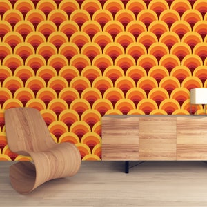 Retro Wallpaper, Mid-Century Wallpaper, Peel and Stick Wallpaper, Orange Vintage Wallpaper, Geometric Wallpaper, Fabric Wallpaper