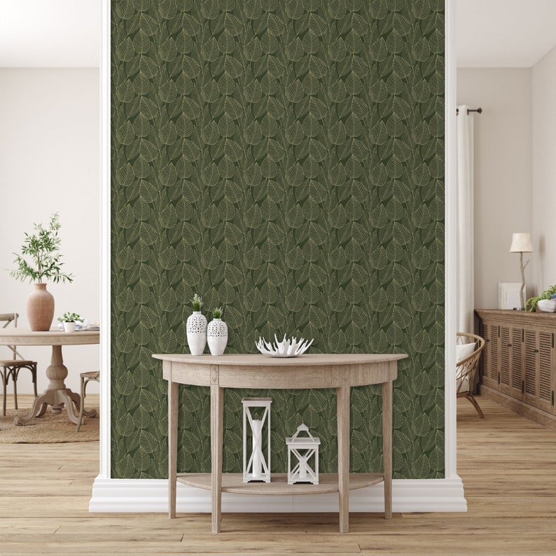 Botanical Wallpaper Dark Wallpaper Leaf Wallpaper Leaves Etsy