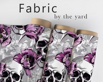 Skeleton Fabric, Skull Floral Material, Gothic Textiles, Goth Design, Halloween Cloth, Maximalist Fabric, Dark Pattern, Fabric By The Yard