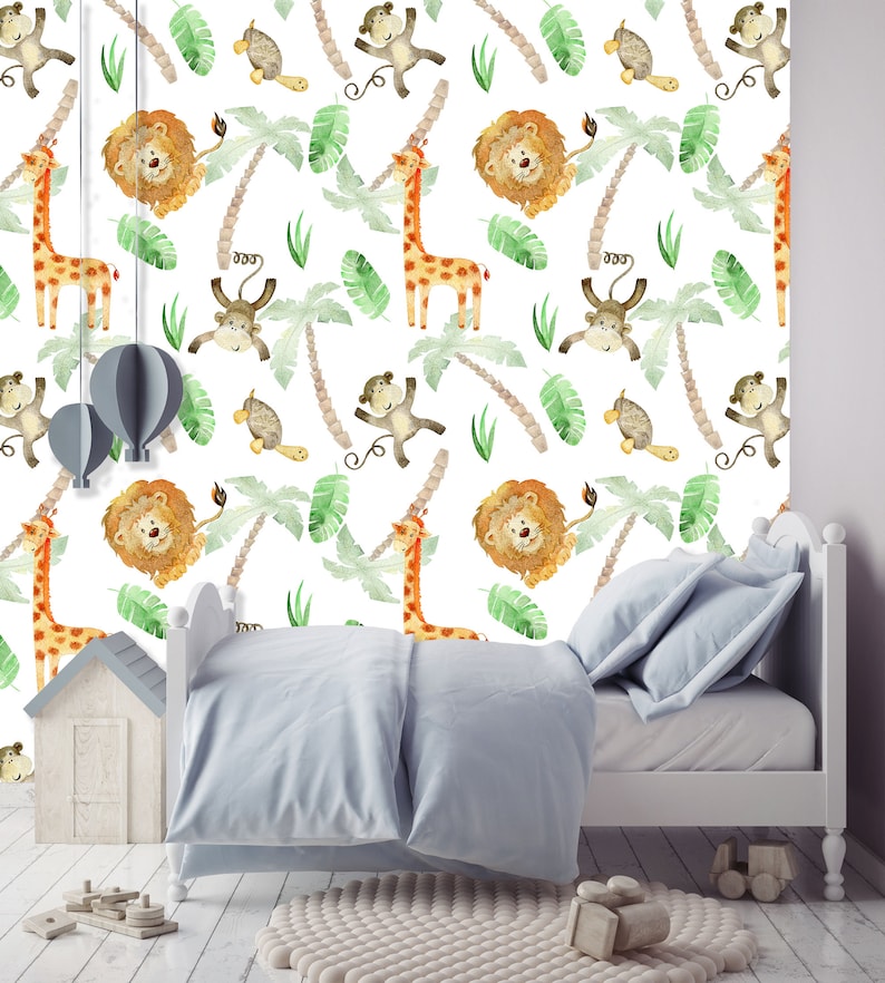Safari Wallpaper Zoo Wallpaper Zoo Nursery Peel and Stick Etsy