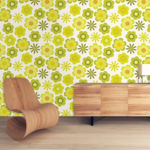 Retro Wallpaper, Mid Century Wallpaper, 60's Wallpaper, Floral Vintage Wallpaper, Peel and Stick Wallpaper, Fabric Wallpaper