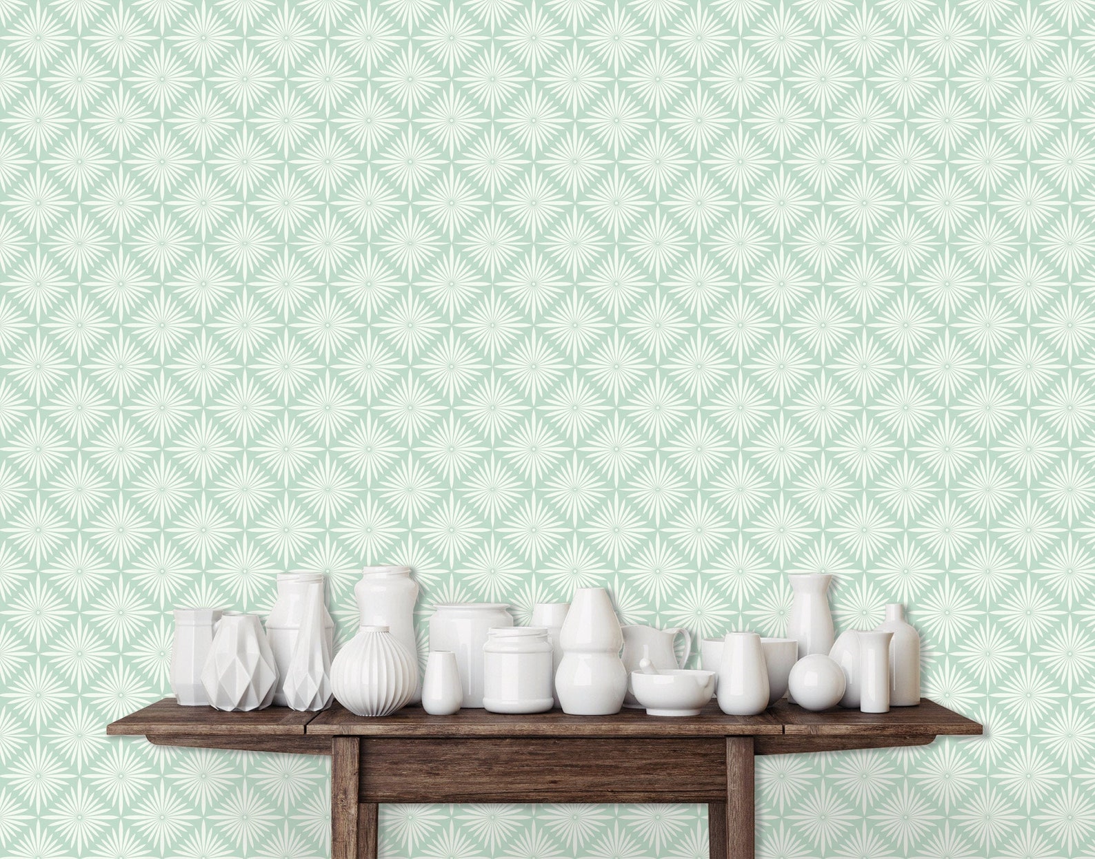 Retro Wallpaper Mid Century Wallpaper Blue Geometric Etsy