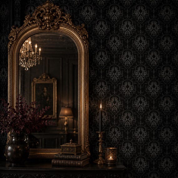 Victorian Wallpaper, Gothic Wallpaper, Damask Wallpaper, Dark Wallpaper, Antique Wallpaper, Peel and Stick Wallpaper, Fabric Wallpaper
