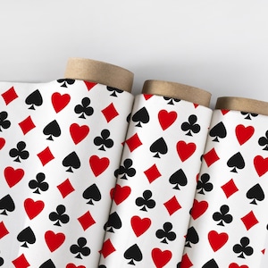 Tela de baraja de cartas, material ecléctico, textiles para juegos de azar, diseño maximalista, tela de corazones y tréboles, tela para sala de juegos, tela cortada a medida