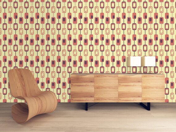 Retro Wallpaper Mid-century Wallpaper Vintage Wallpaper - Etsy