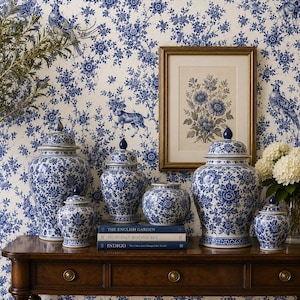 Woodland Wallpaper, Antique Wallpaper, Toile Wallpaper, Victorian Wallpaper, Peel and Stick Wallpaper, Blue Wallpaper, Fabric Wallpaper