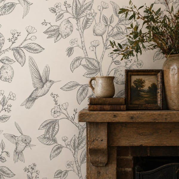 Chinoiserie Wallpaper, Bird Wallpaper, Cottage Wallpaper, Botanical Wallpaper, Garden Wallpaper, Peel and Stick Wallpaper, Fabric Wallpaper