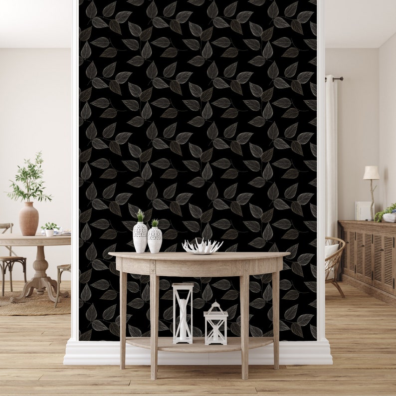 Botanical Wallpaper Dark Wallpaper Peel and Stick Wallpaper Etsy