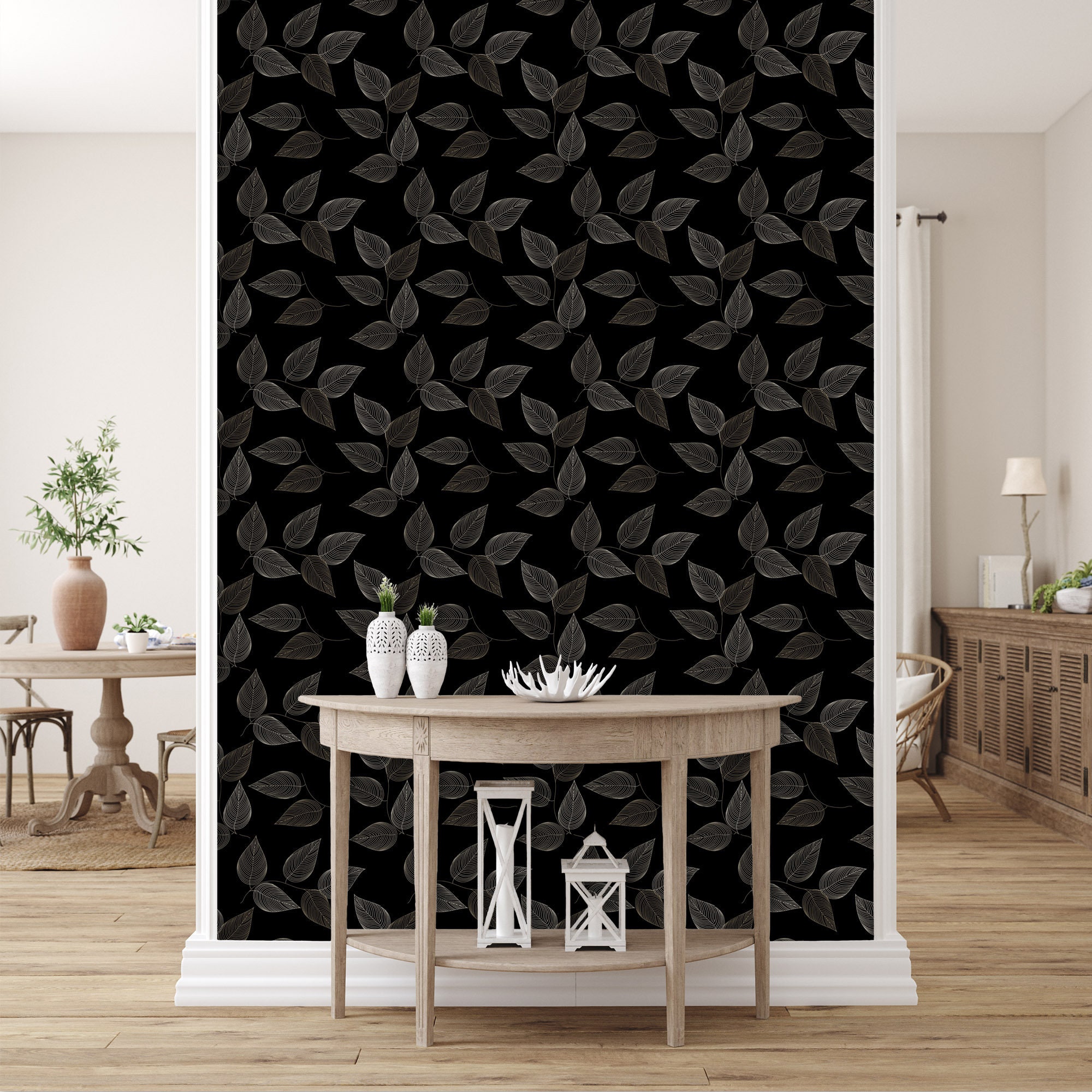 Botanical Wallpaper Dark Wallpaper Peel and Stick Wallpaper | Etsy