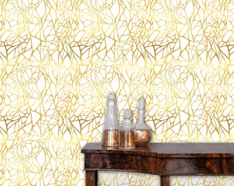 Art Nouveau Wallpaper, Gold Wallpaper, Geometric Wallpaper, Mid Century Wallpaper, Peel and Stick Wallpaper, Fabric Wallpaper