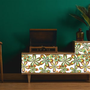 Vintage retro colorful floral fabric peel and stick wallpaper