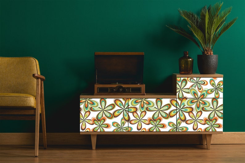 Vintage retro colorful floral fabric peel and stick wallpaper