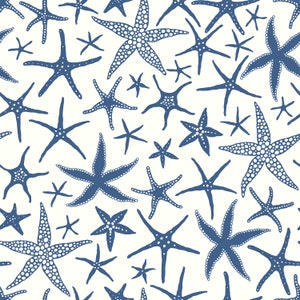 Blue starfish nautical fabric peel and stick wallpaper