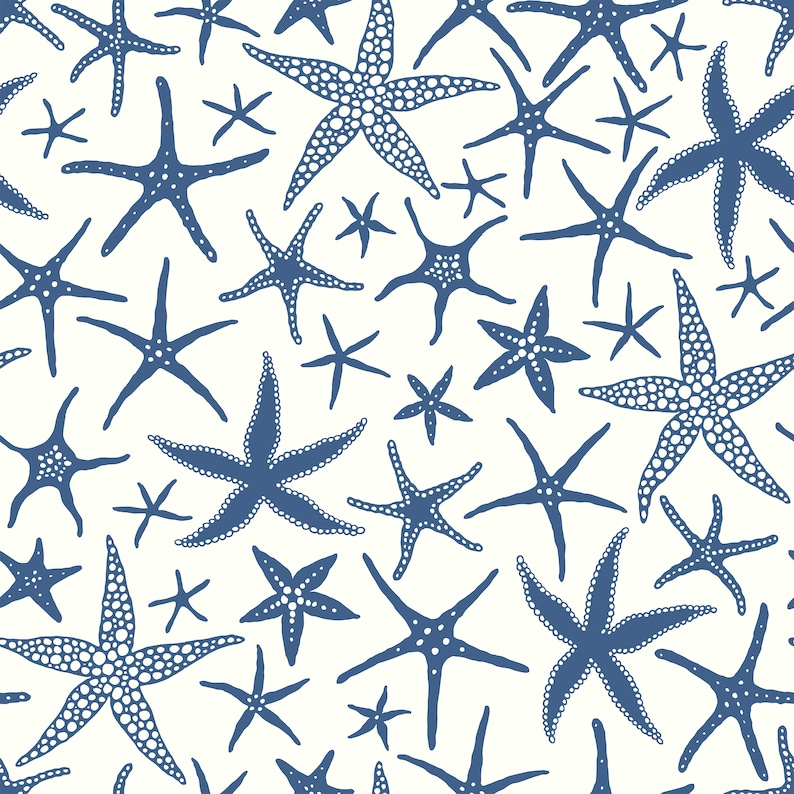Blue starfish nautical fabric peel and stick wallpaper