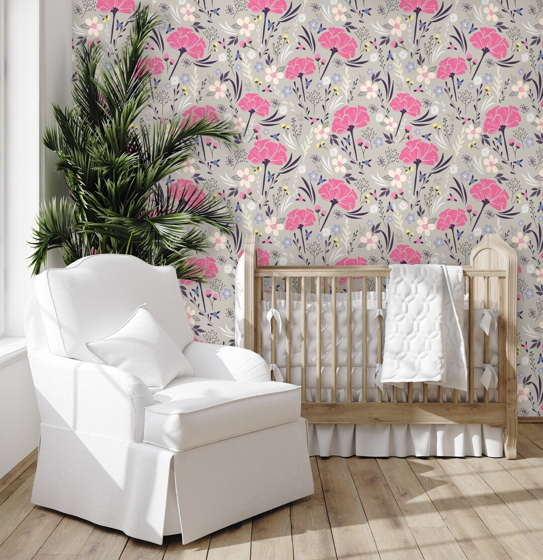 Whimsical Wallpaper, Botanical Wallpaper, Peel and Stick Wallpaper