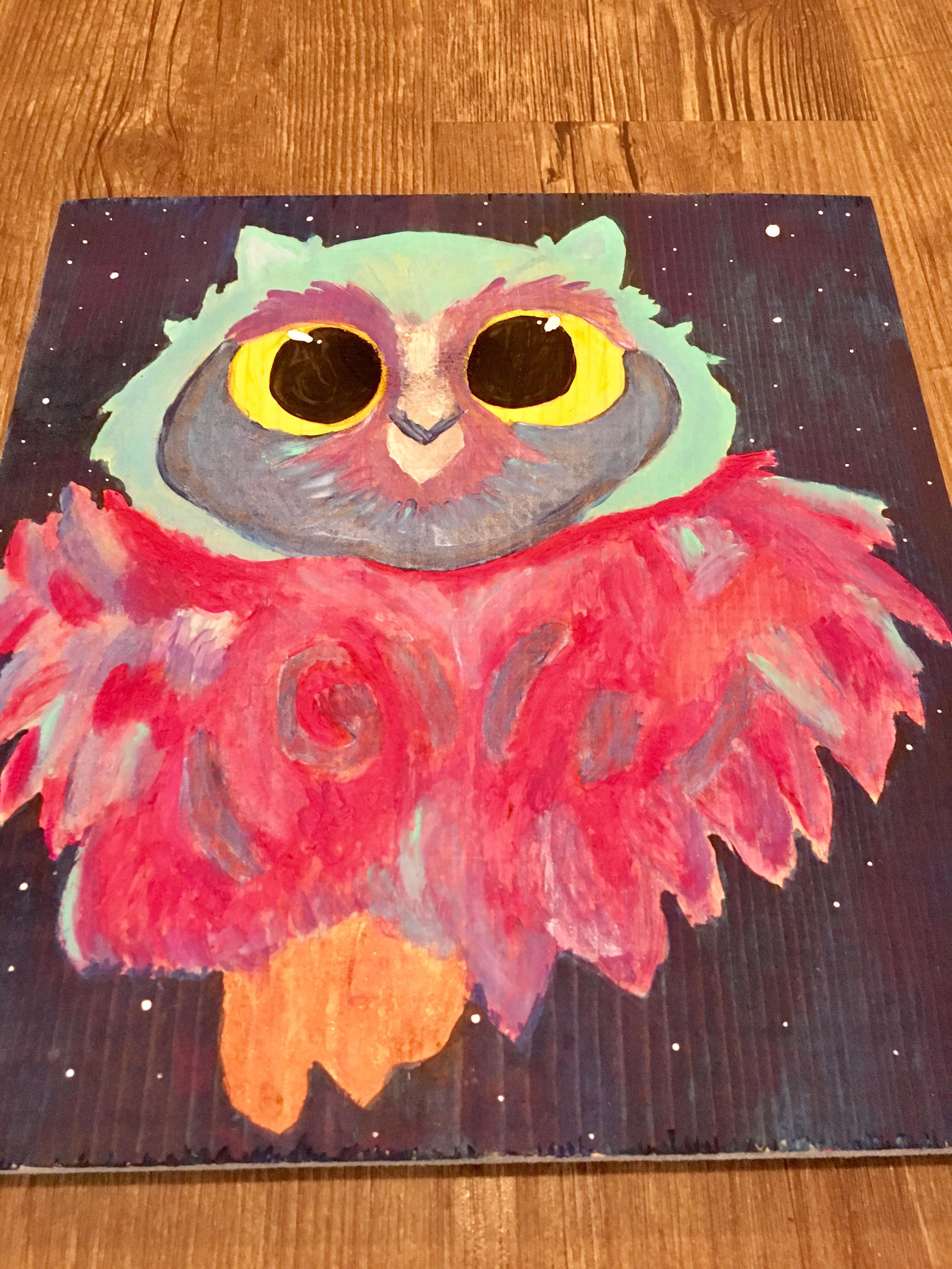 Pintura de madera de búho rosa y azul con colores de neón y | Etsy