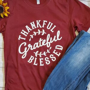 Thankful Grateful and Blessed] SHORT SLEEVE Unisex Bella + Canvas 3413 Tee ] Cardinal Triblend