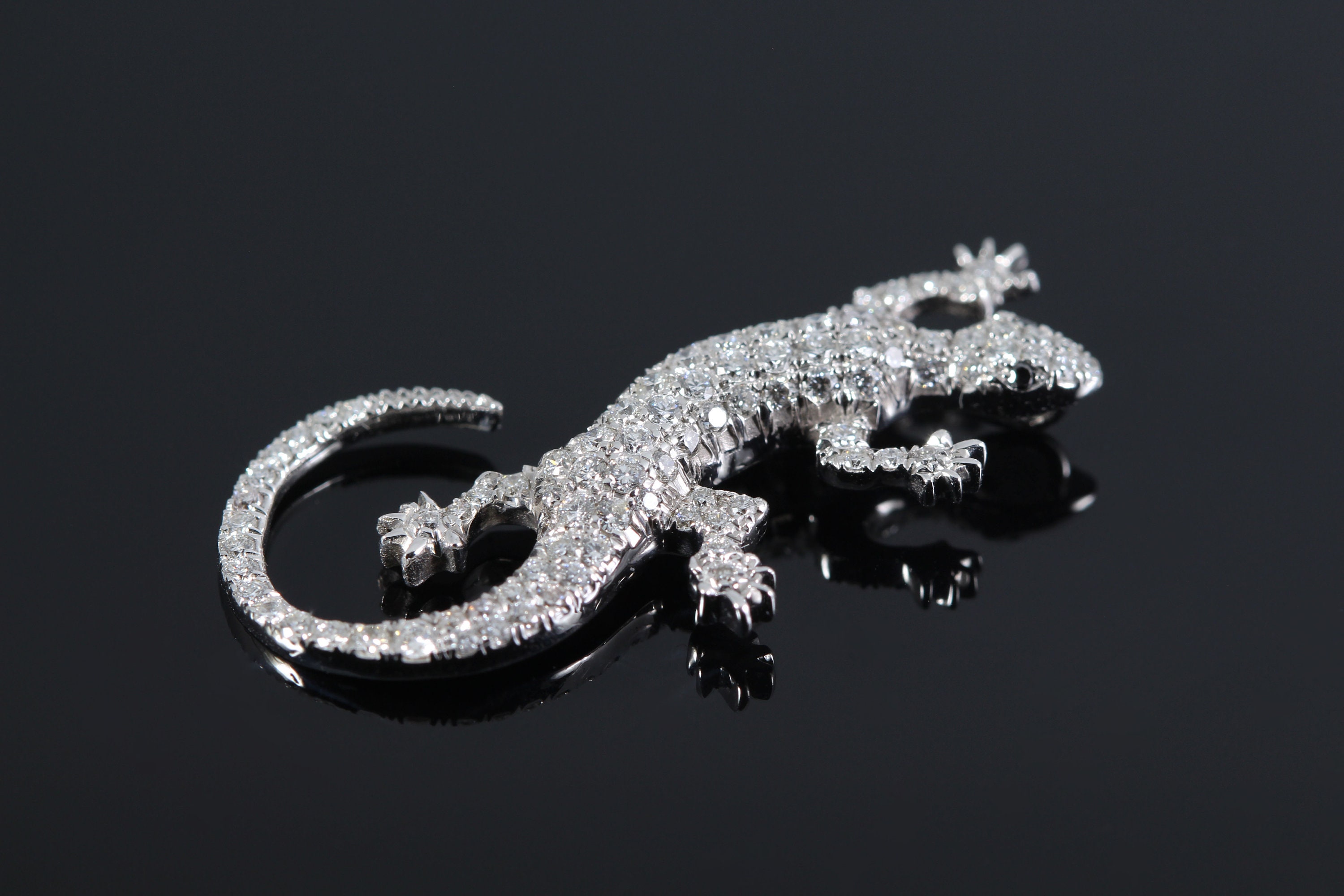 14K White Gold Diamond Lizard Pendant Necklace Gecko Necklace Etsy