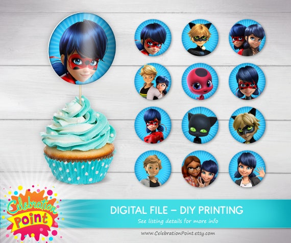Items similar to Miraculous Ladybug Cupcake Toppers, Miraculous ladybug