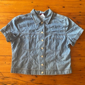 Vintage 90s Denim Button up Boxy Cropped Shirt sz 14