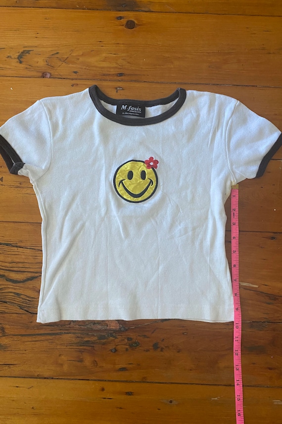 Vintage 90's Smiley Face Cropped Ringer T-shirt - Etsy
