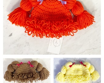 Crochet Cabbage Patch Inspired Hat - Cabbage Patch Wig - Cabbage Patch Kid Hat - Halloween Costume. Choose color and size!