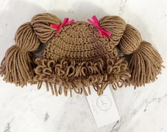 Crochet Cabbage Patch Inspired Hat - Cabbage Patch Wig - Cabbage Patch Kid Hat - Halloween Costume. Choose color and size!