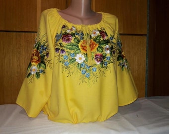 Beautiful embroidered blouse - Yellow shirt embroidery - Wonderful flower embroidered blouse