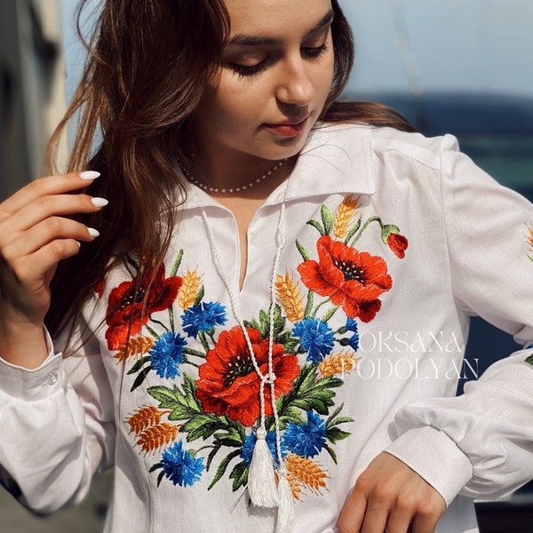 Taupe hand embroidered cotton tunic main image 1