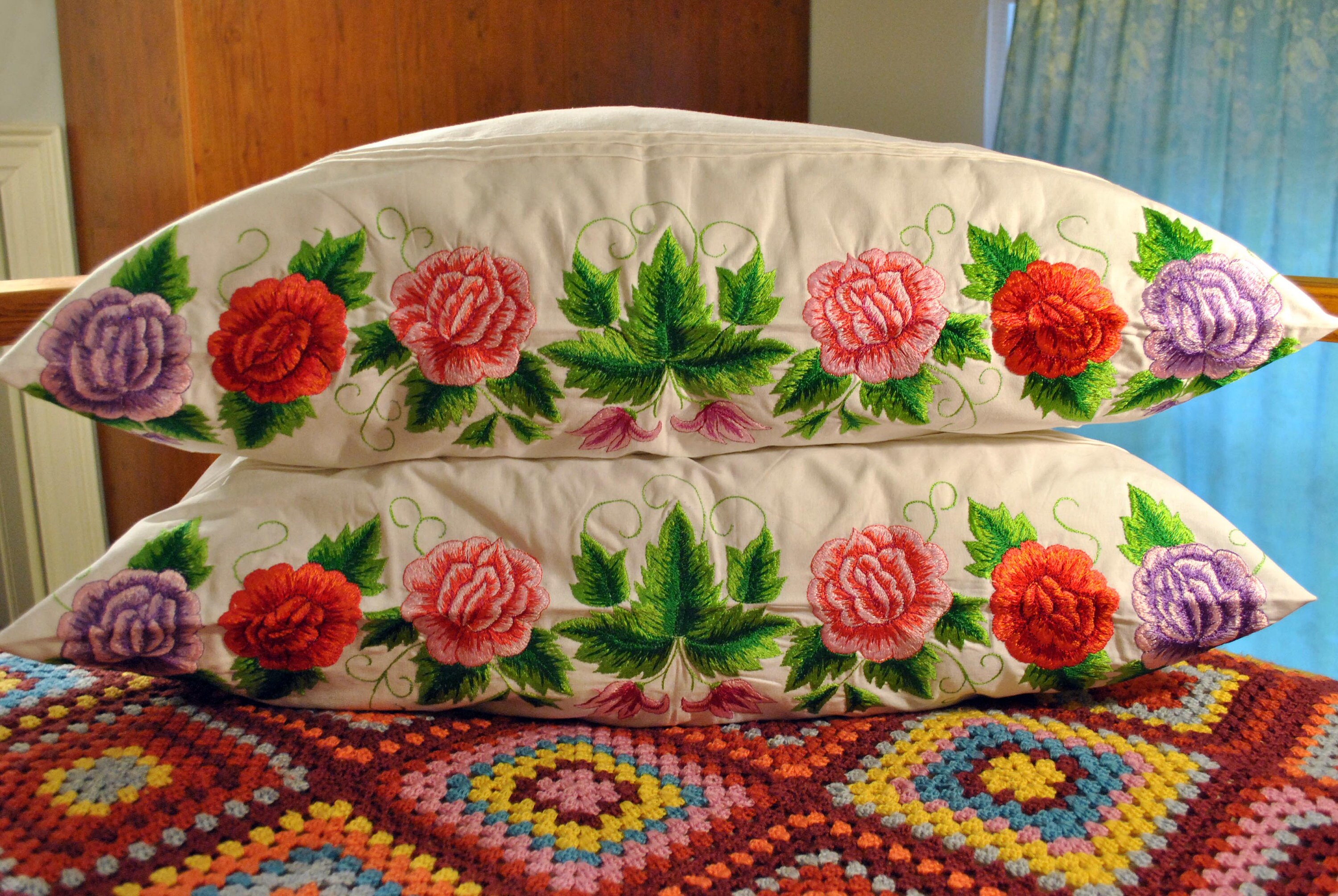 Cotton Embroidered Flower Pillowcases Hand Embroidered Pillows Folk