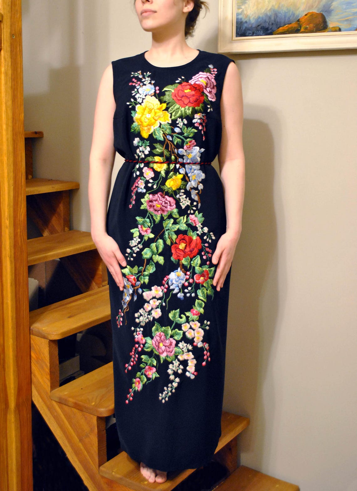 Hand Embroidered Maxi Dress Ukrainian Black Dress Cool - Etsy