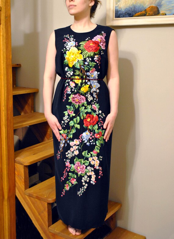 hand embroidery black dress