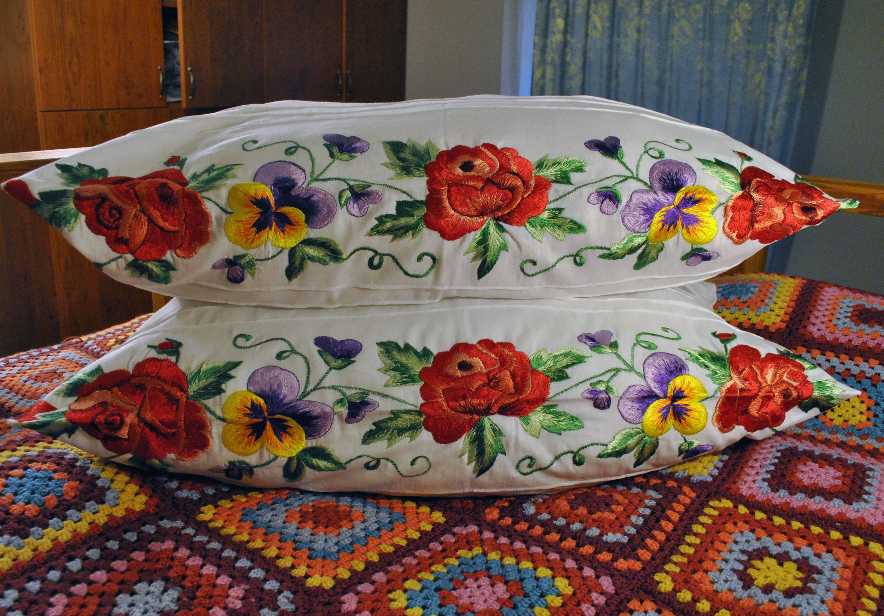 Hand embroidered pillowcases country style floral embroidery Etsy